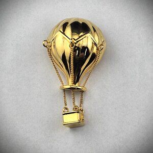 3D Dimensional Hot Air Balloon Chandelier Dangle Brooch Pin 2" Gold Plated